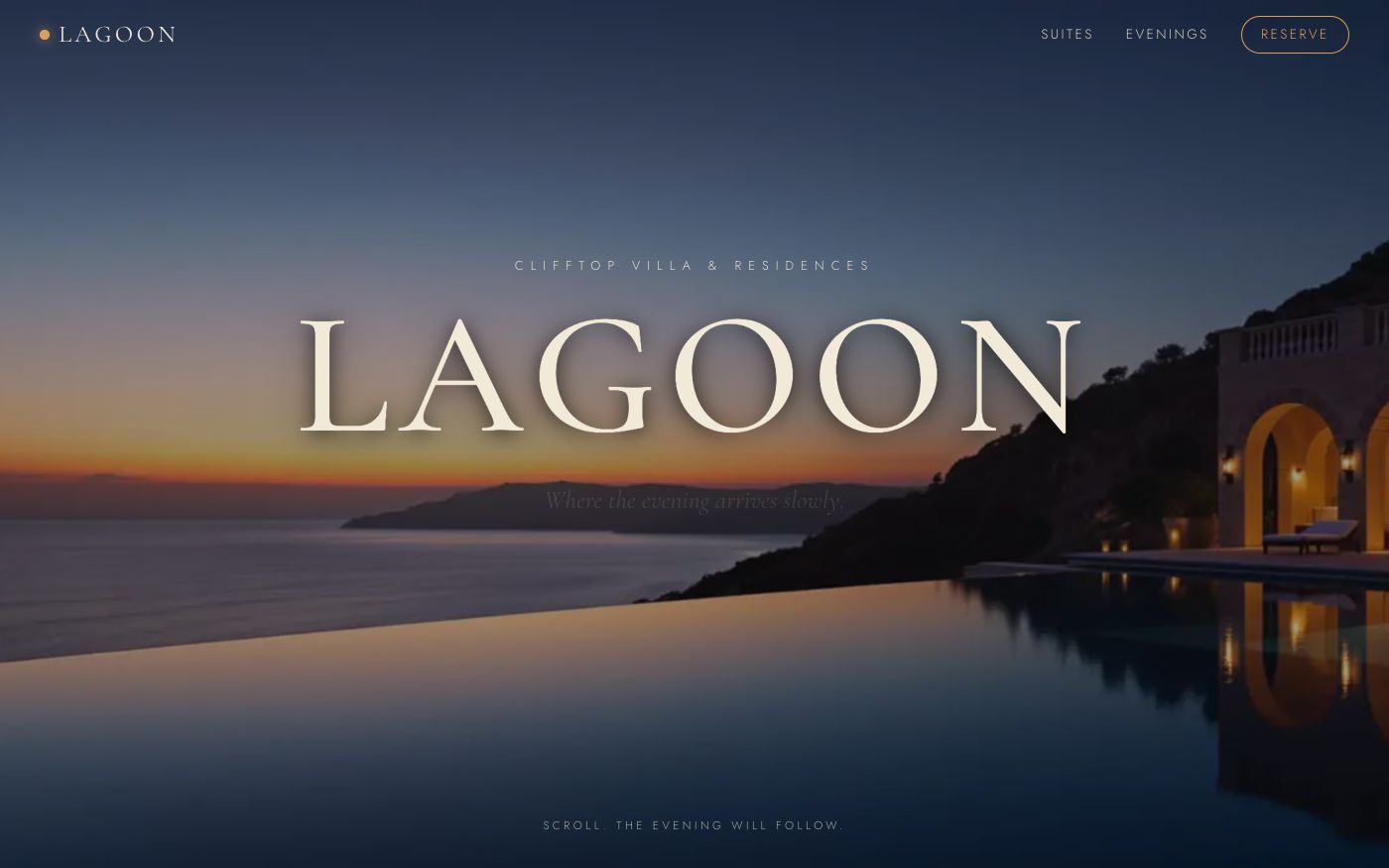 The Lagoon template's hero: a resort scene built to move like an opening shot